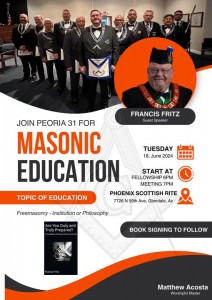 Peoria 31 Masonic Education 212x300 Freemasonry   Institution or Philosophy at Peoria #31 with Brother Francis Fritz